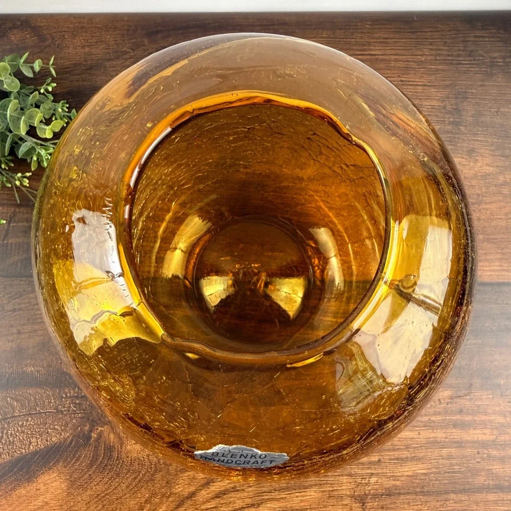 Blenko 8016M Amber Crackle Pill Vase Don Shepherd Design